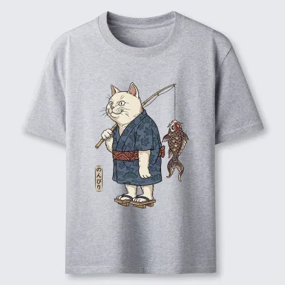 Tokyo-Tiger Kimono Cat Fishing Koi Fish Art Classic T-Shirt