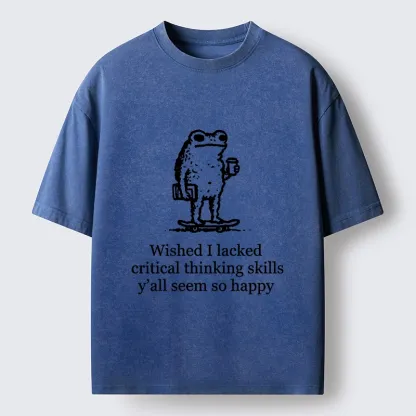 Tokyo-Tiger Skate Frog Deep Thought Funny Meme Washed T-Shirt