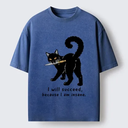 Tokyo-Tiger Brave Black Cat Wild Success Vibe Washed T-Shirt
