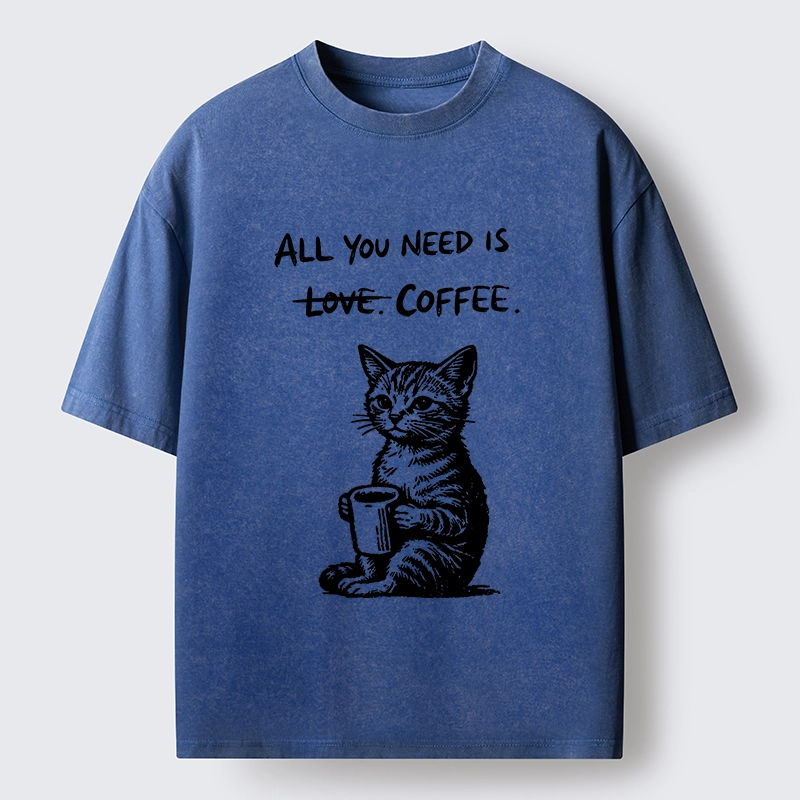 Tokyo-Tiger Cute Cat Coffee Daily Happy Vibe Washed T-Shirt