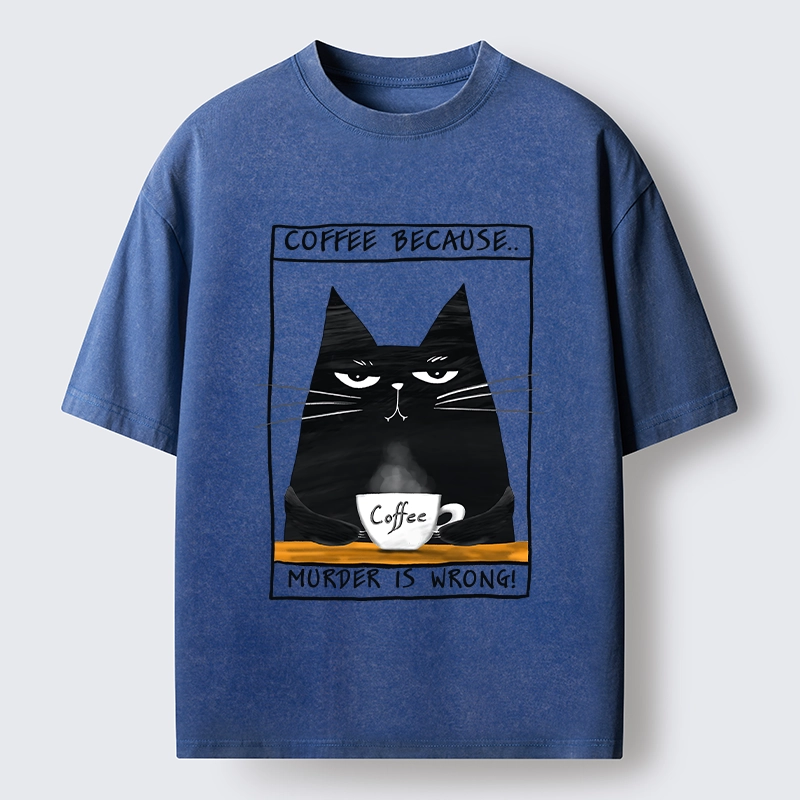 Tokyo-Tiger Moody Black Cat Coffee Need Vibe Washed T-Shirt