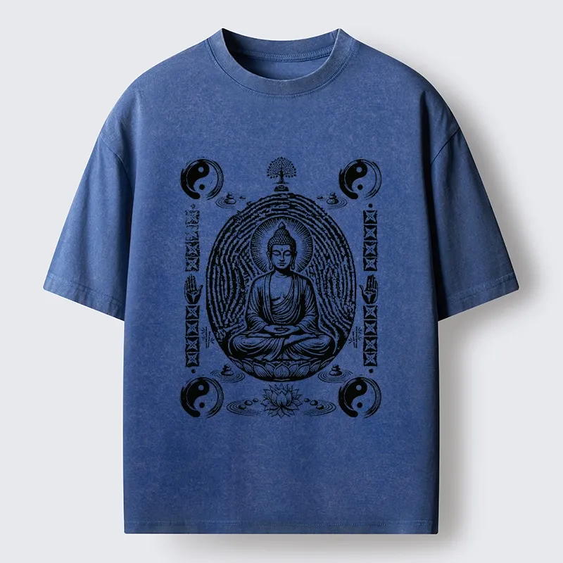 Tokyo-Tiger Minimal Spiritual Buddha Ink Art Washed T-Shirt