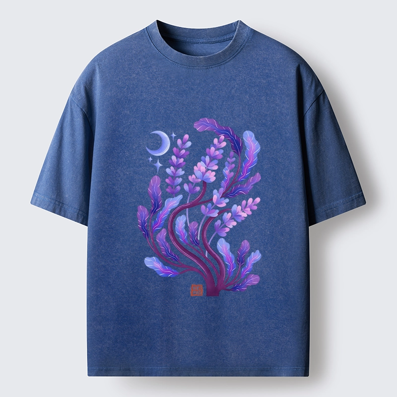 Tokyo-Tiger Peaceful Purple Floral Night Art Washed T-Shirt