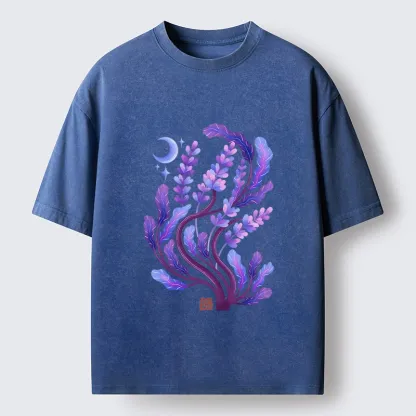 Tokyo-Tiger Peaceful Purple Floral Night Art Washed T-Shirt