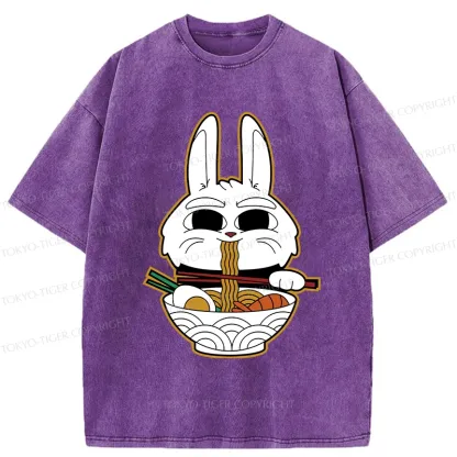 Tokyo-Tiger Rabbit Eating Ramen Washed T-Shirt