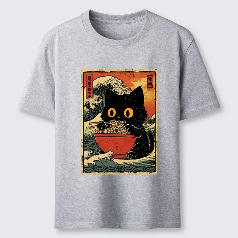Tokyo-Tiger Cool Wave Art Cat Loves Ramen Bowl Classic T-Shirt