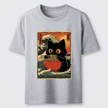 Tokyo-Tiger Cool Wave Art Cat Loves Ramen Bowl Classic T-Shirt