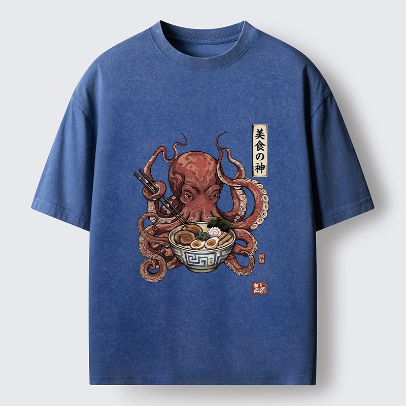 Tokyo-Tiger Octopus Ramen Food Meme Washed T-Shirt