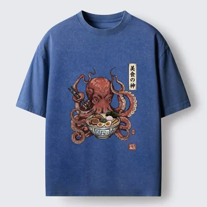 Tokyo-Tiger Octopus Ramen Food Meme Washed T-Shirt