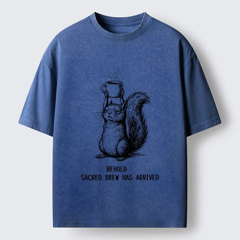 Tokyo-Tiger Squirrel Hold Sacred Coffee Meme Washed T-Shirt