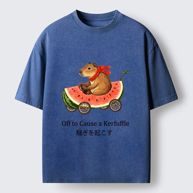 Tokyo-Tiger Capybara Drive Watermelon Car Washed T-Shirt