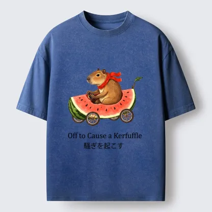 Tokyo-Tiger Capybara Drive Watermelon Car Washed T-Shirt