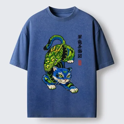 Tokyo-Tiger Dragon Cat Classic Art Washed T-Shirt