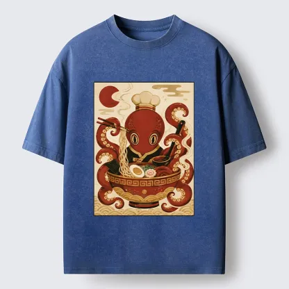 Tokyo-Tiger Red Octopus Master Noodle Maker Washed T-Shirt