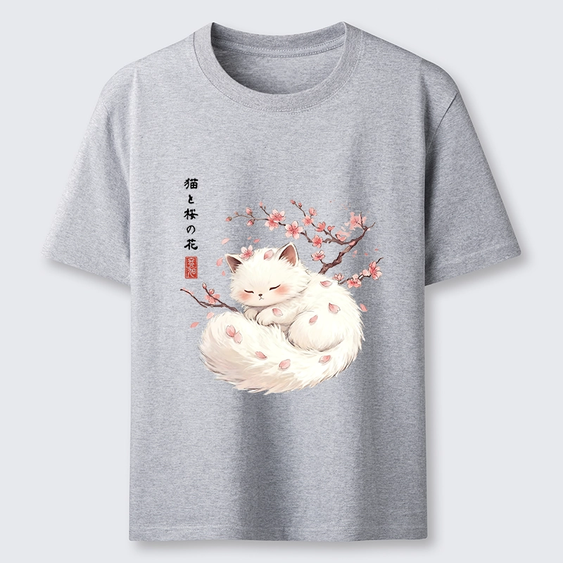 Tokyo-Tiger Soft Sakura White Cat Peaceful Sleep Classic T-Shirt