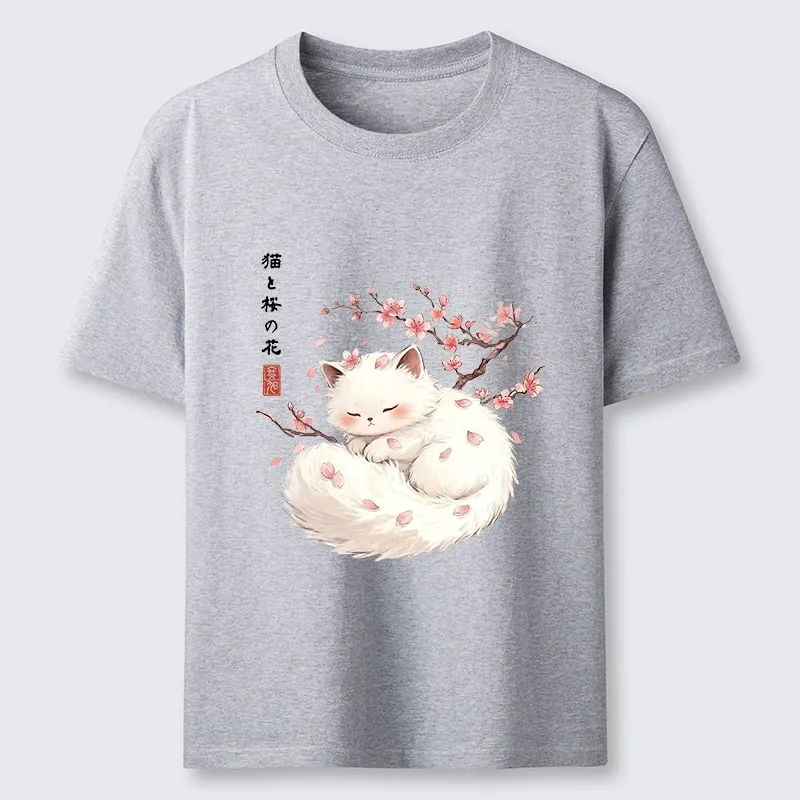 Tokyo-Tiger Soft Sakura White Cat Peaceful Sleep Classic T-Shirt