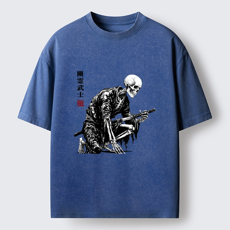 Tokyo-Tiger Vintage Dark Ghost Samurai Sketch Washed T-Shirt