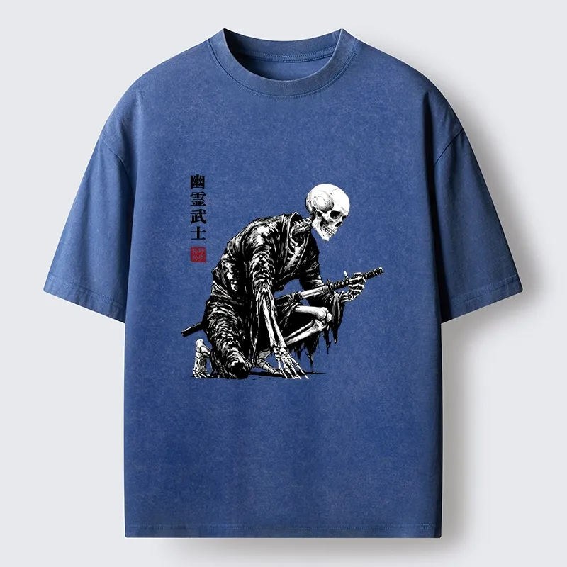 Tokyo-Tiger Vintage Dark Ghost Samurai Sketch Washed T-Shirt