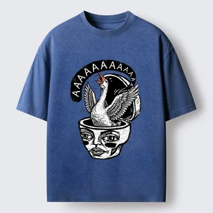Tokyo-Tiger Weird Meme Screaming Wild Goose Graphic Washed T-Shirt