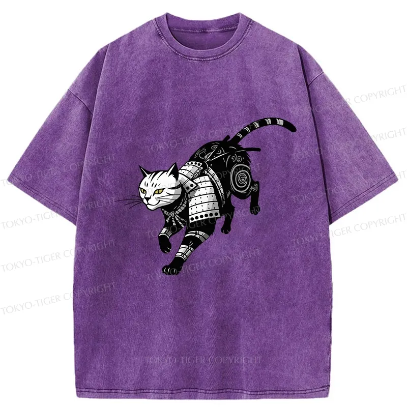 Tokyo-Tiger Armor Samurai Cat Washed T-Shirt