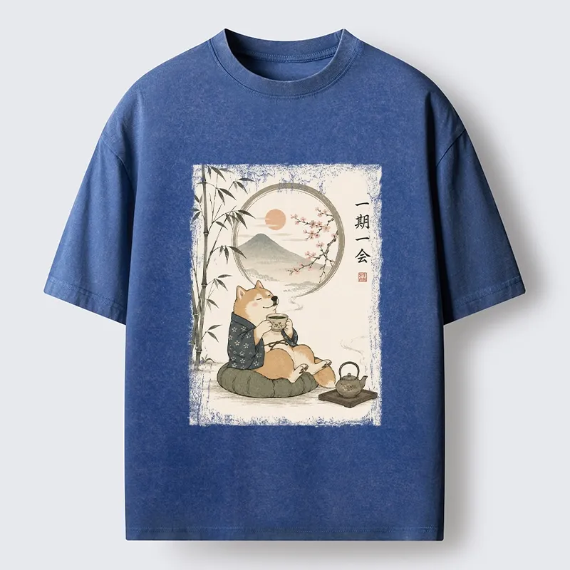 Tokyo-Tiger Funny Meme Cozy Tea Time Shiba Inu Washed T-Shirt