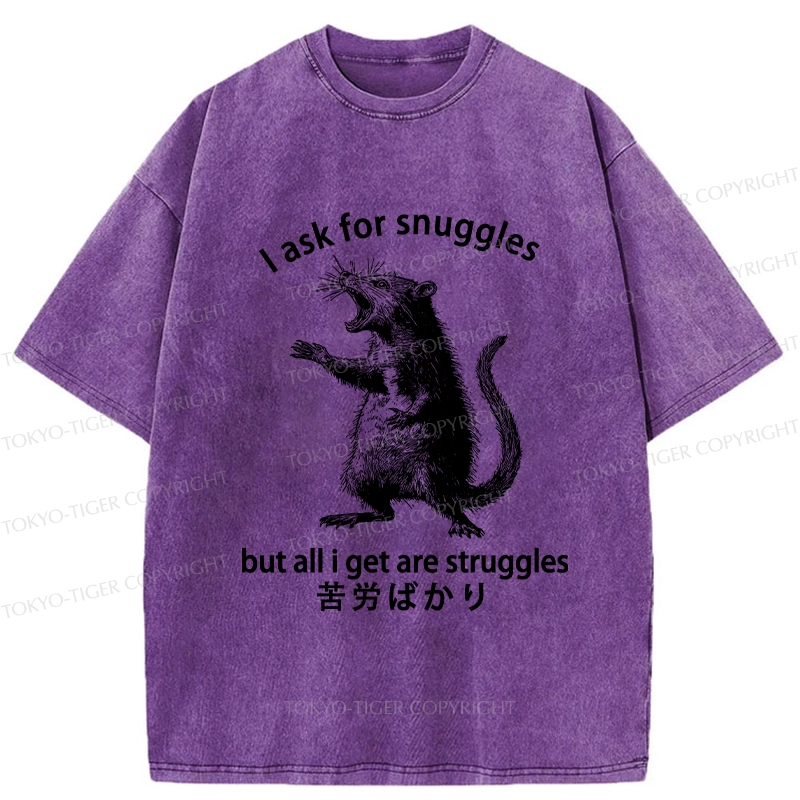 Tokyo-Tiger Funny Mouse Asking For Snuggles Washed T-Shirt