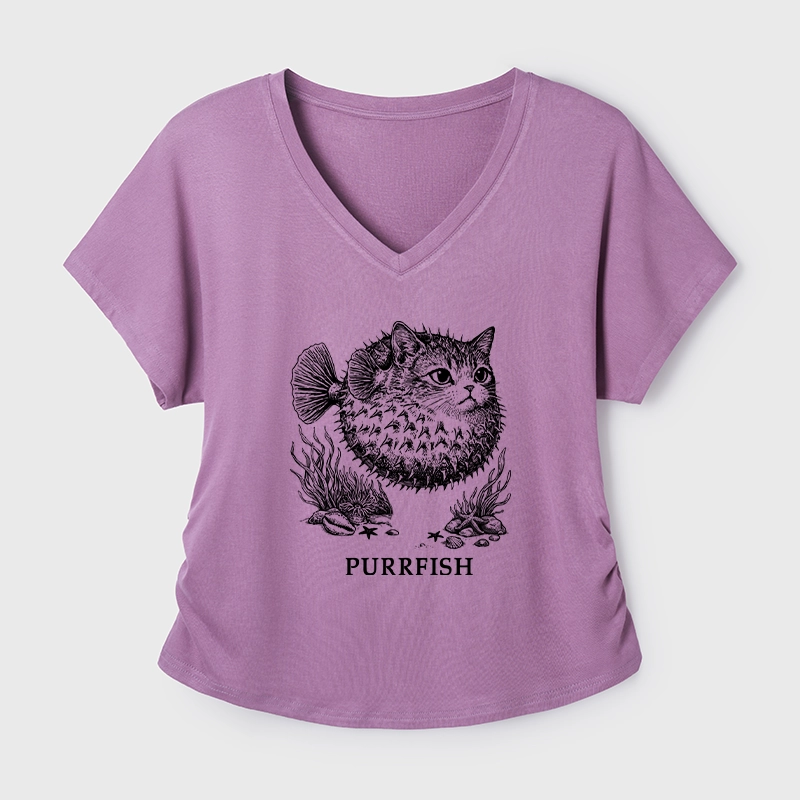 Tokyo-Tiger Spiky Puffer With Cute Cat Head Modal Dolman Sleeve T-Shirt
