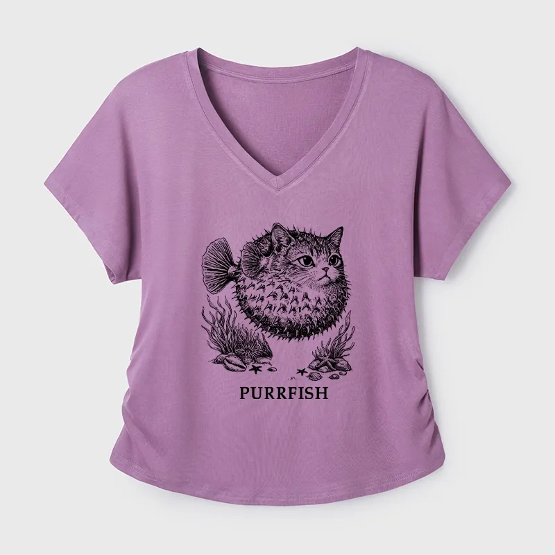 Tokyo-Tiger Spiky Puffer With Cute Cat Head Modal Dolman Sleeve T-Shirt