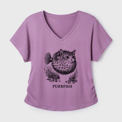 Tokyo-Tiger Spiky Puffer With Cute Cat Head Modal Dolman Sleeve T-Shirt