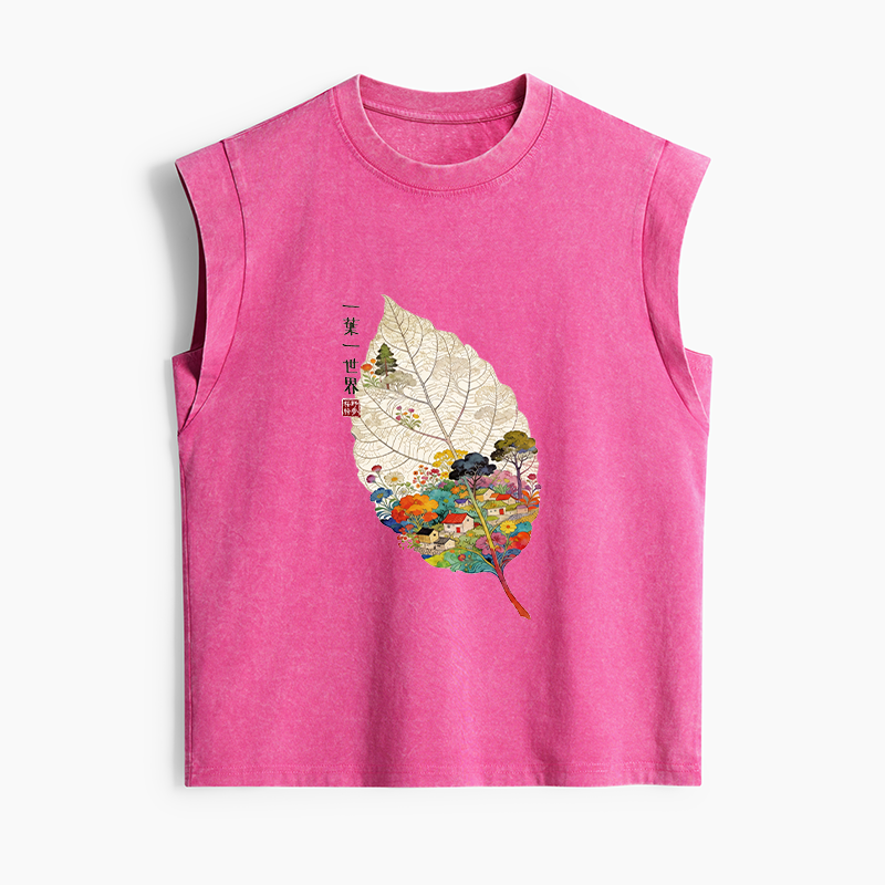 Tokyo-Tiger One Leaf Holds A Tiny Colorful World Women's Washed Tank Tops
