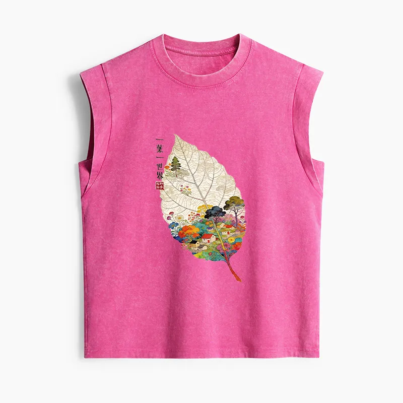 Tokyo-Tiger One Leaf Holds A Tiny Colorful World Women's Washed Tank Tops