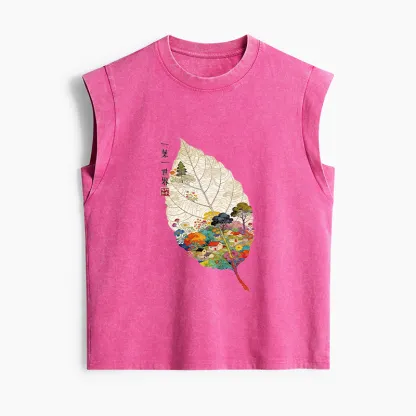 Tokyo-Tiger One Leaf Holds A Tiny Colorful World Women's Washed Tank Tops