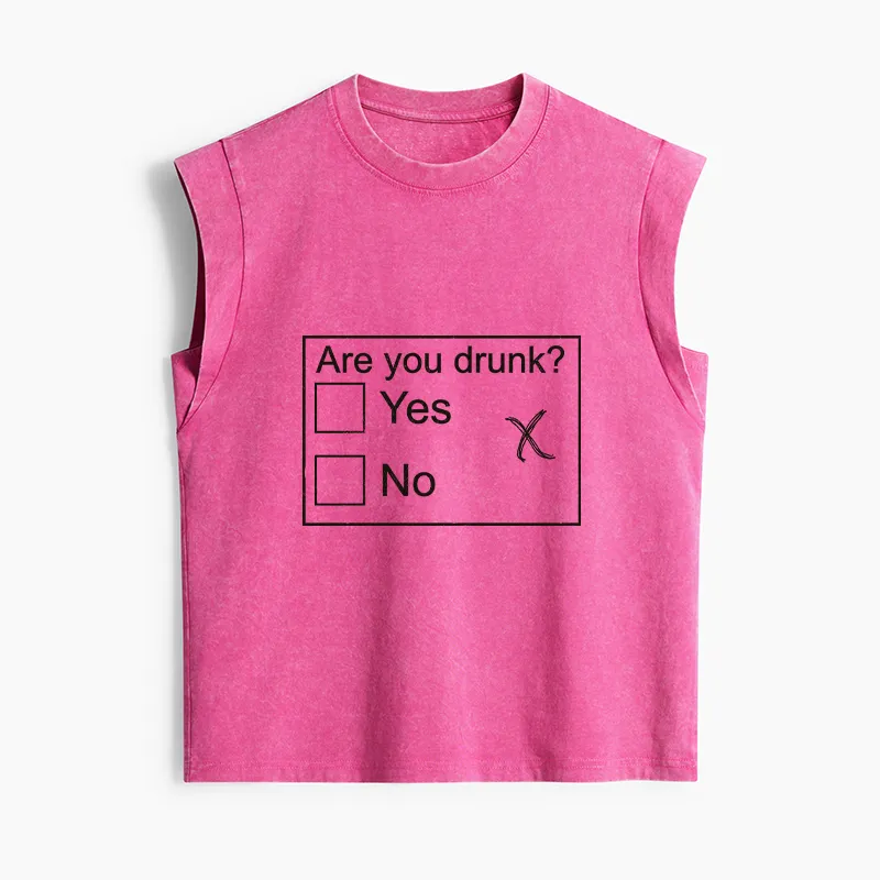 Tokyo-Tiger Confused Drunk Checkbox Graphic Women's Washed Tank Tops