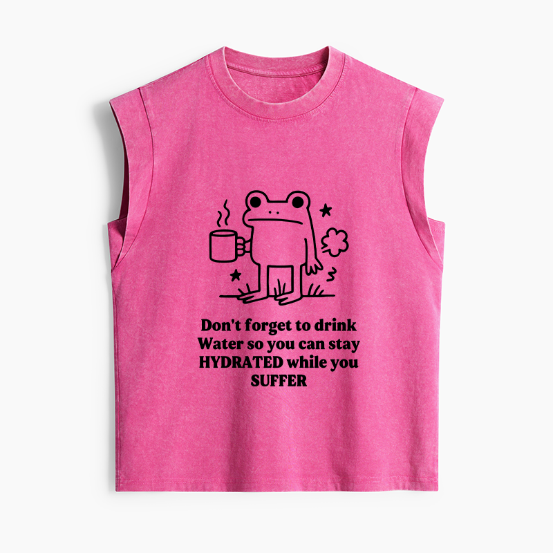 Tokyo-Tiger Frog Says Drink Water Women's Washed Tank Tops