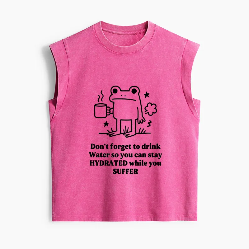 Tokyo-Tiger Frog Says Drink Water Women's Washed Tank Tops