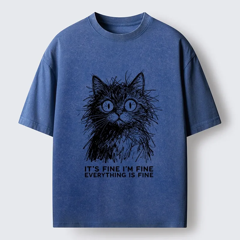 Tokyo-Tiger Fluffy Wild Cat Calm Fake Mood Washed T-Shirt