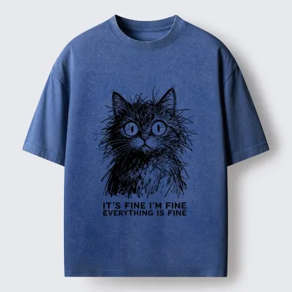 Tokyo-Tiger Fluffy Wild Cat Calm Fake Mood Washed T-Shirt