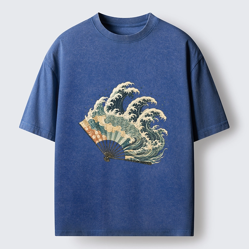 Tokyo-Tiger Wave Fan Classic Japanese Ukiyo E Art Washed T-Shirt