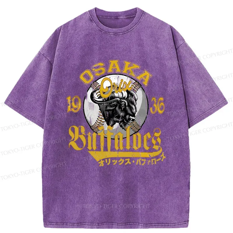 Tokyo-Tiger Japanese Baseball Bison Washed T-Shirt