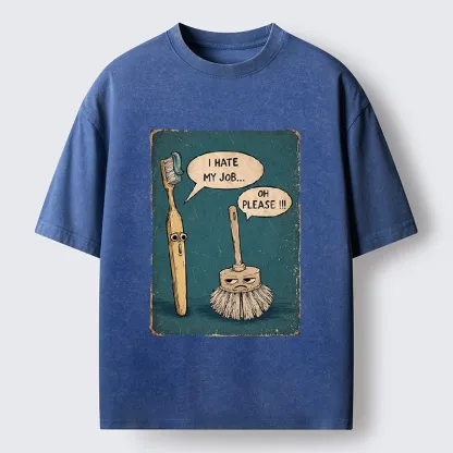 Tokyo-Tiger Relatable Work Stress Brush Print Washed T-Shirt