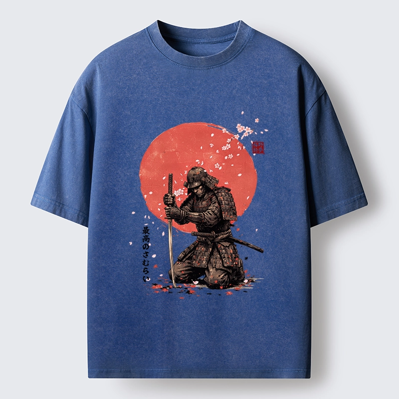 Tokyo-Tiger Sakura Samurai Traditional Japan Art Washed T-Shirt