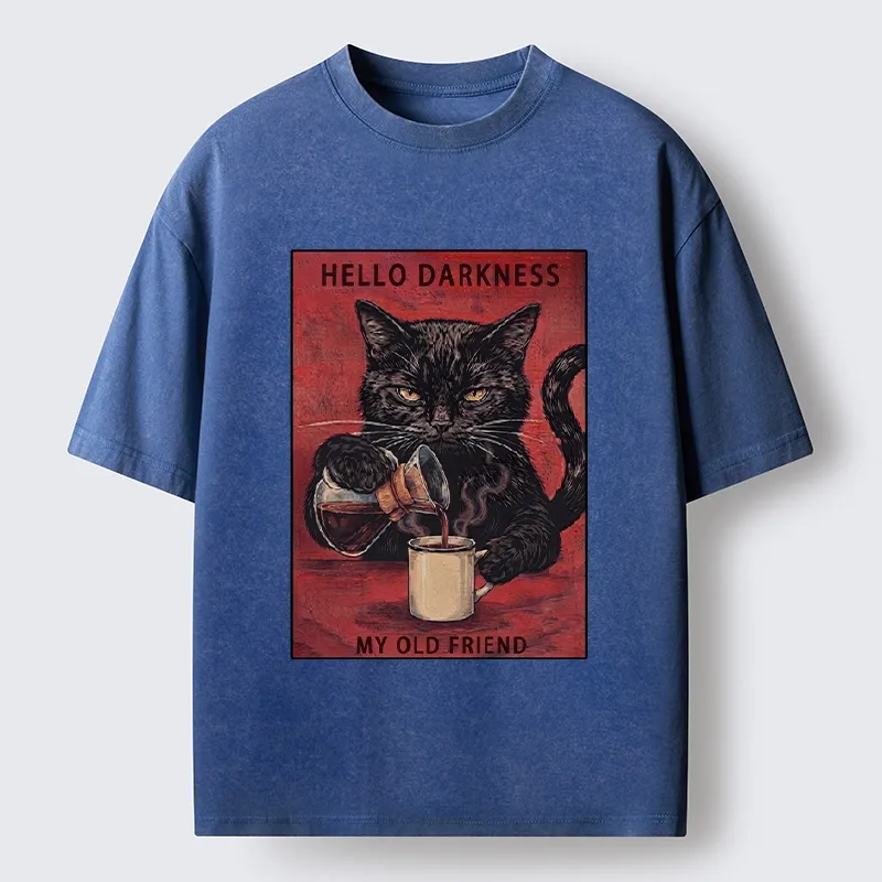 Tokyo-Tiger Moody Black Cat Pours Coffee Art Washed T-Shirt