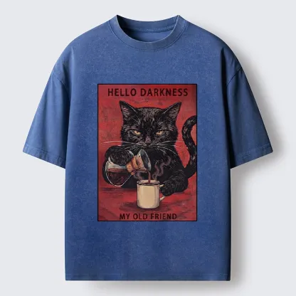 Tokyo-Tiger Moody Black Cat Pours Coffee Art Washed T-Shirt