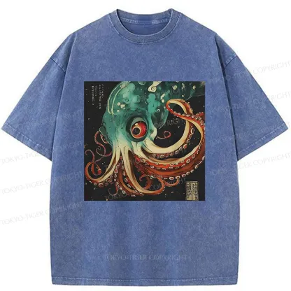 Tokyo-Tiger Deep Sea Octopus Monster Washed T-Shirt