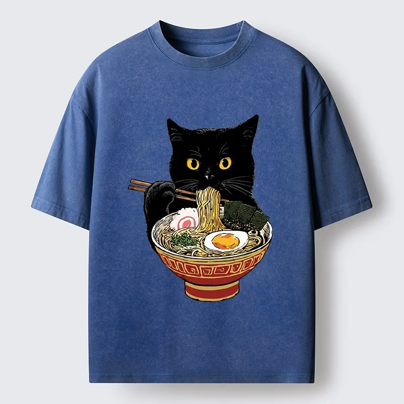 Tokyo-Tiger Funny Cat Ramen Lover Food Meme Washed T-Shirt