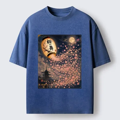 Tokyo-Tiger Sakura Wind Flows From Paper Lantern Graphic Washed T-Shirt