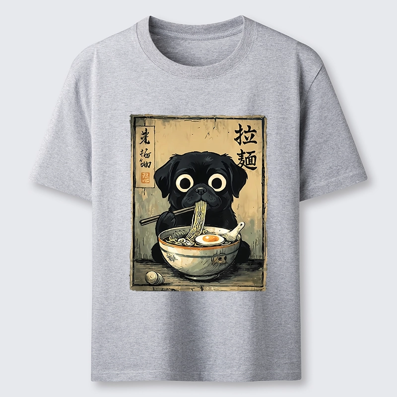 Tokyo-Tiger Cute Black Dog Eating Hot Ramen Classic T-Shirt