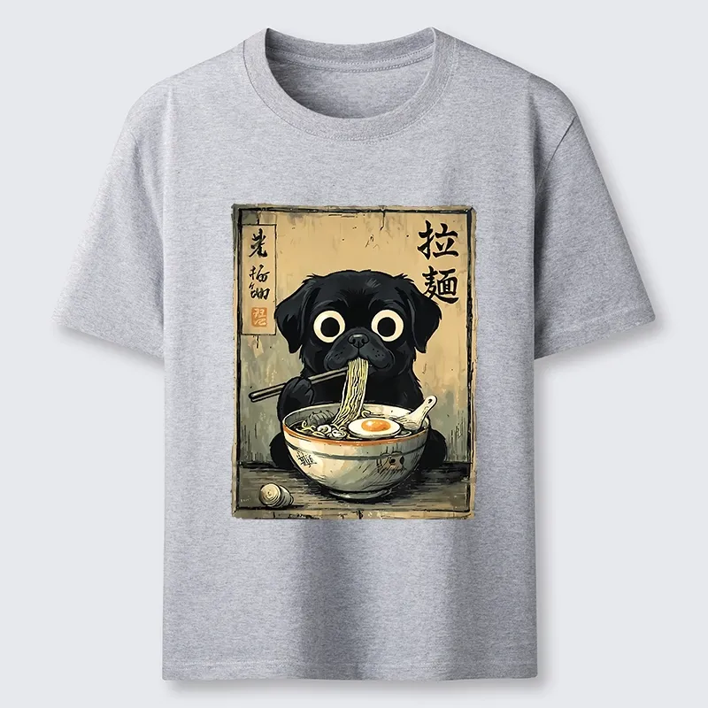 Tokyo-Tiger Cute Black Dog Eating Hot Ramen Classic T-Shirt Sale