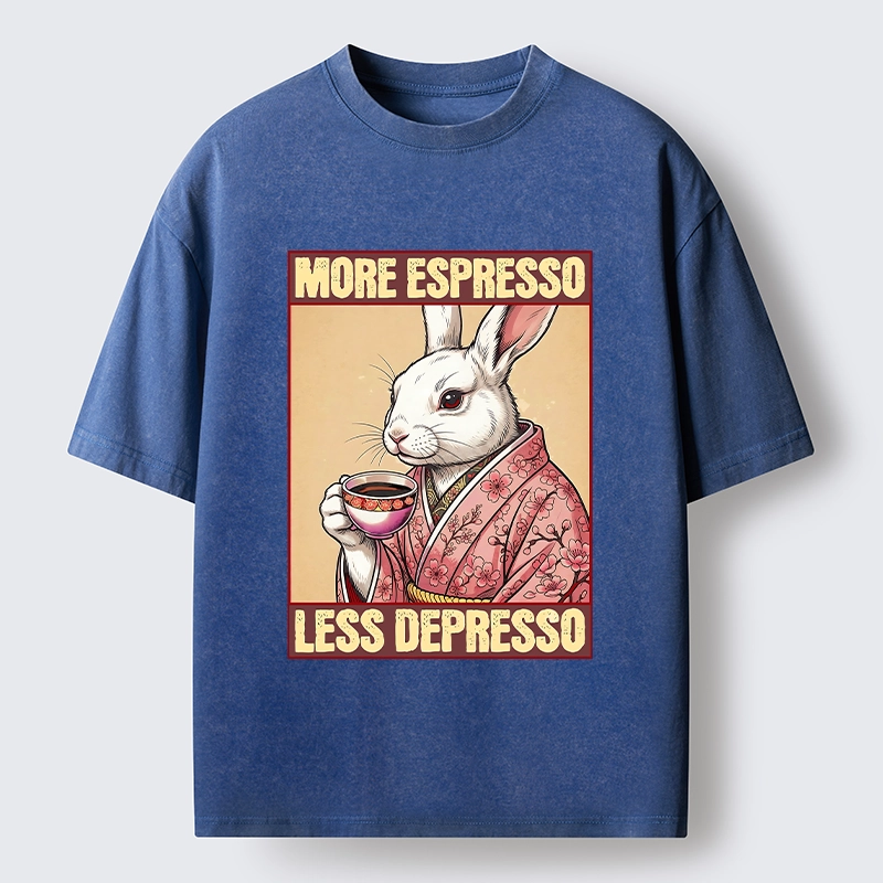 Tokyo-Tiger Happy Sakura Bunny Drinks Morning Espresso Washed T-Shirt