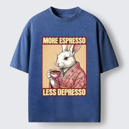 Tokyo-Tiger Happy Sakura Bunny Drinks Morning Espresso Washed T-Shirt